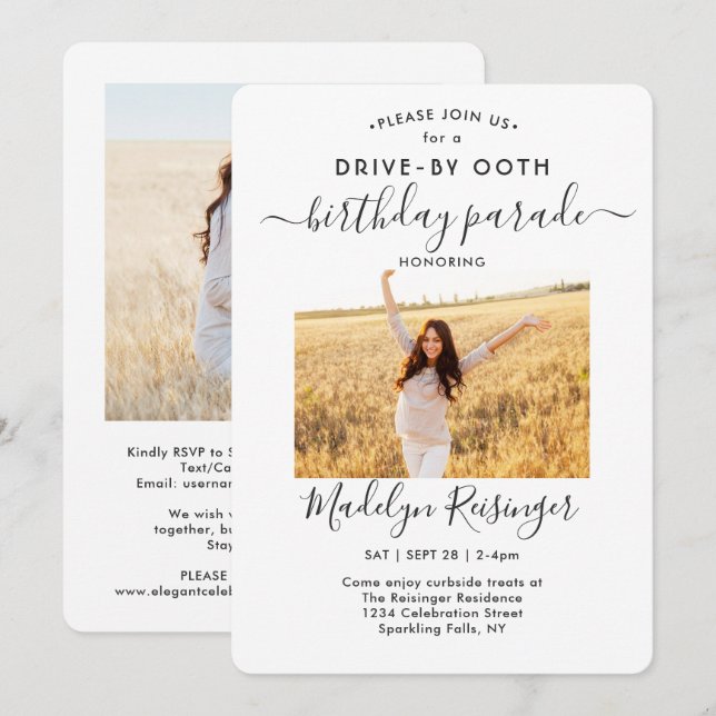 2 Photo Drive-By Social Distancing Birthday Party Invitation (Front/Back)