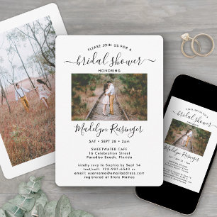 2 Photo Elegant Modern Calligraphy Bridal Shower Invitation