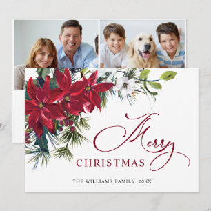 2 PHOTO Elegant Poinsettia Christmas Greeting Holiday Card