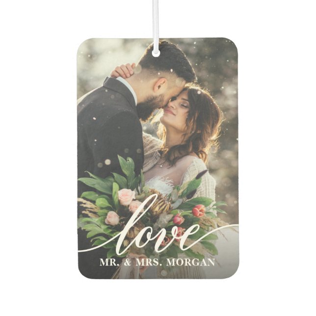 2 Photo Elegant Script Love Personalized Air Freshener (Front)