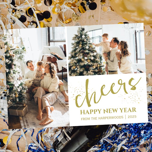 2 Photo Elegant Script Modern Happy New Year Holiday Card (Creator Uploaded)