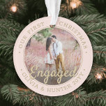 2 Photo Engagement 1st Christmas Blush Pink & Gold Ornament<br><div class="desc">Celebrate the joyful 1st holiday of your engagement with a custom 2 photo "Our First Christmas Engaged" round acrylic ornament. All text and images on this template are simple to personalize and can be different or the same on front and back. (IMAGE & TEXT DESIGN TIPS: 1) To adjust position...</div>