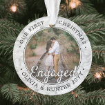 2 Photo Engagement 1st Christmas Faux Marble Ornament<br><div class="desc">Celebrate the joyful 1st holiday of your engagement with a custom 2 photo "Our First Christmas Engaged" round faux marble acrylic ornament. All text and images on this template are simple to personalize and can be different or the same on front and back.(IMAGE & TEXT DESIGN TIPS: 1) To adjust...</div>