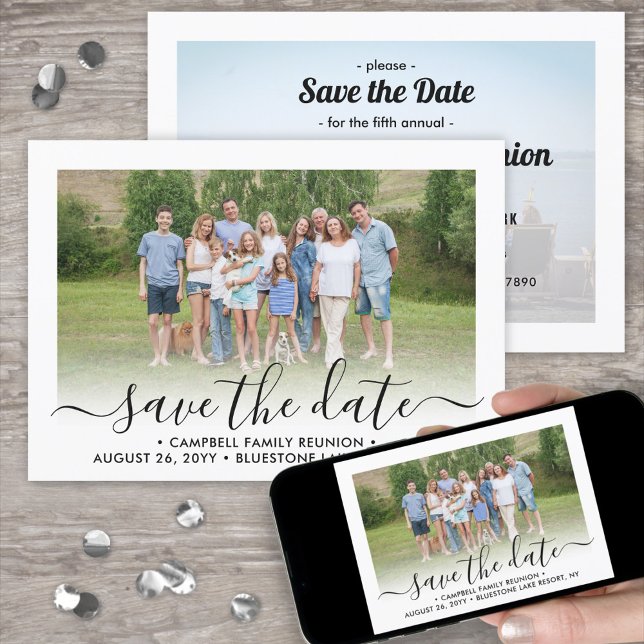2 Photo Family Reunion Party Modern Elegant Script Save The Date (Creator Uploaded)