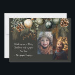 2 Photo Festive Elegant Greenery  Holiday Card<br><div class="desc">This 2 photo Christmas card features a festive watercolor evergreen design on a dark green background. Easily customize this using the personalization feature.</div>