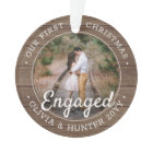 2 Photo First Christmas Engaged Rustic Faux Wood