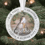 2 Photo First Christmas Together Faux Marble Round Ornament<br><div class="desc">Celebrate the joyful 1st holiday of your relationship or engagement with a custom 2 photo "Our First Christmas Together" round faux marble acrylic ornament. All text and images on this template are simple to personalize and can be different or the same on front and back. (IMAGE & TEXT DESIGN TIPS:...</div>