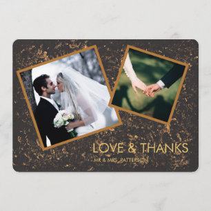 2 Photo Frame Gold and Black Wedding Thank You Card