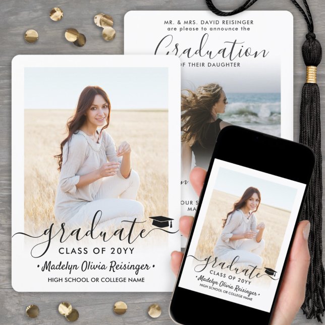 2 Photo From Parents Simple Script Graduation Announcement (Creator Uploaded)