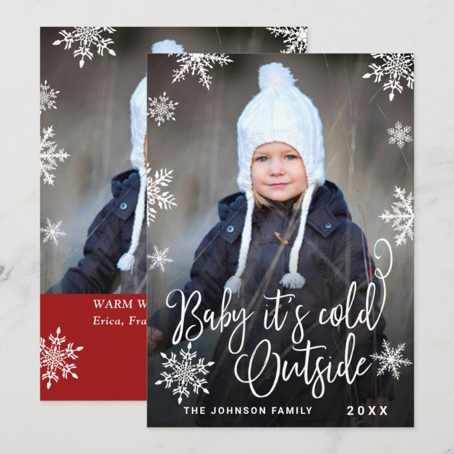 2 PHOTO Funny Christmas Baby It's Cold Outside Holiday Card (Front/Back)