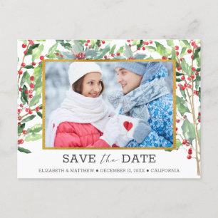 2 Photo Gold Foil Holiday Wedding Save the Date Postcard