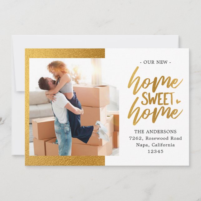 2 Photo Gold Foil Sweet Home Moving Announcement (Front)