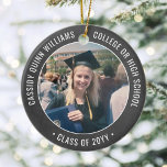 2 Photo Graduation Chalkboard Elegant Black White Ceramic Ornament<br><div class="desc">Commemorate the graduate's achievement with an elegant black and white faux chalkboard custom two photo round graduation Christmas ornament. Pictures and all text are simple to customize and can be different on front and back. (IMAGE & TEXT DESIGN TIPS: 1) To adjust position of wording, add spaces at beginning or...</div>