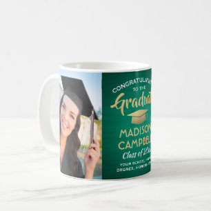 2 Photo Graduation Congrats Brushed Green and Gold Coffee Mug