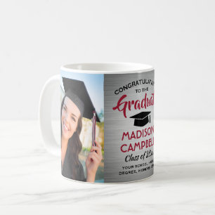 2 Photo Graduation Congrats Brushed Grey Red Black Coffee Mug