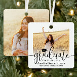 2 Photo Graduation Elegant Black Script Class Year Metal Ornament<br><div class="desc">Commemorate the graduate's achievement with a custom 2 photo square graduation Christmas ornament. Pictures and all text are simple to customize and can be different on front and back. (IMAGE PLACEMENT TIP: An easy way to center a photo exactly how you want is to crop it before uploading to the...</div>