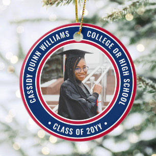 2 Photo Graduation Elegant Red White and Blue Ceramic Ornament