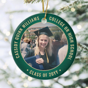 2 Photo Graduation Green Gold Class 2019 Picture Ceramic Ornament