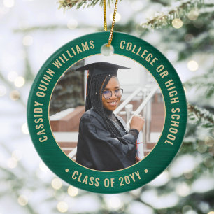 2 Photo Graduation Green Gold Class 2019 Picture Ceramic Ornament