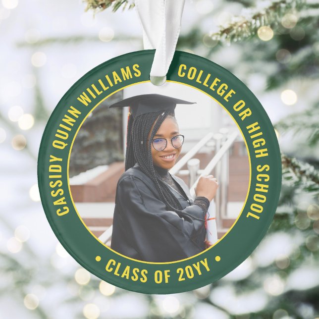 2 Photo Graduation Modern Green Gold Yellow Ornament (Creator Uploaded)