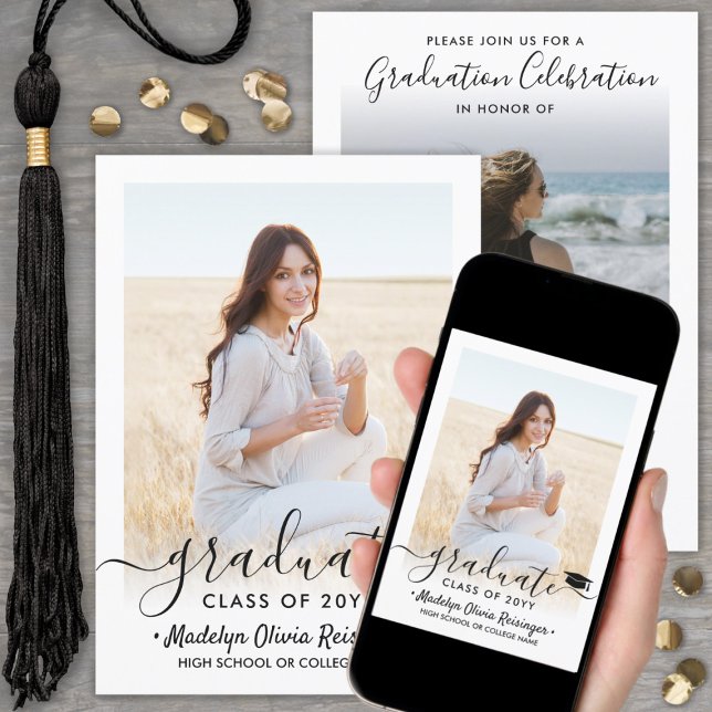 2 Photo Graduation Modern Simple Script Elegant Invitation (Creator Uploaded)