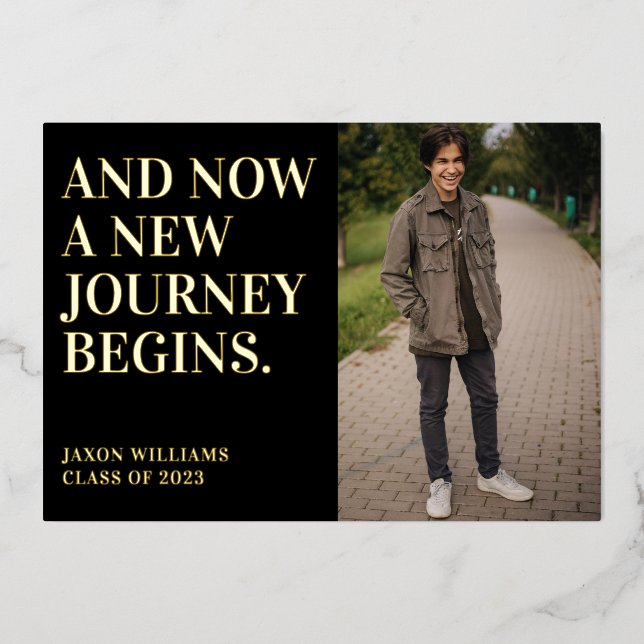 2 Photo Graduation Party Invitation Journey Gold F (Front)