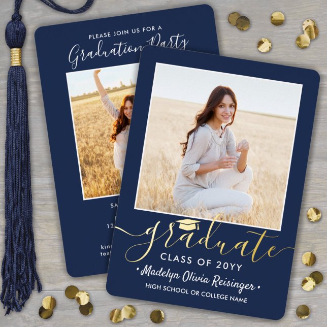 2 Photo Graduation Party Modern Navy Blue and (Creator Uploaded)