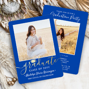 2 Photo Graduation Party Modern Royal Blue and