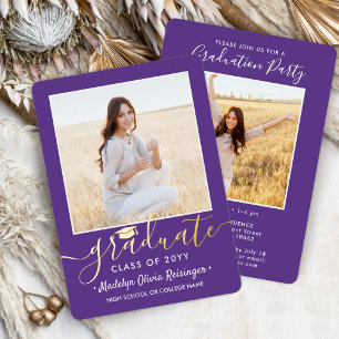 2 Photo Graduation Party Modern Script Purple and