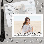 2 Photo Graduation Postponement Change the Date Announcement Postcard<br><div class="desc">If unexpected circumstances have caused a postponement or cancellation of your graduation party, inform family and friends of the change in plans with these simple modern minimalist save the new date postcard invitations. All photos and text are simple to customize to include graduate name, class year, school, and other event...</div>