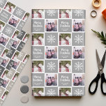 2 Photo Grey Neutrals Merry Christmas Snowflakes Wrapping Paper Sheet<br><div class="desc">If you crop your photo into a square before uploading,  it will be easy to edit the design. Add 2 pictures to this cute holiday illustration - perfect for the kids. A simple and modern drawing of a classic Christmas symbol with an area to write your message.</div>