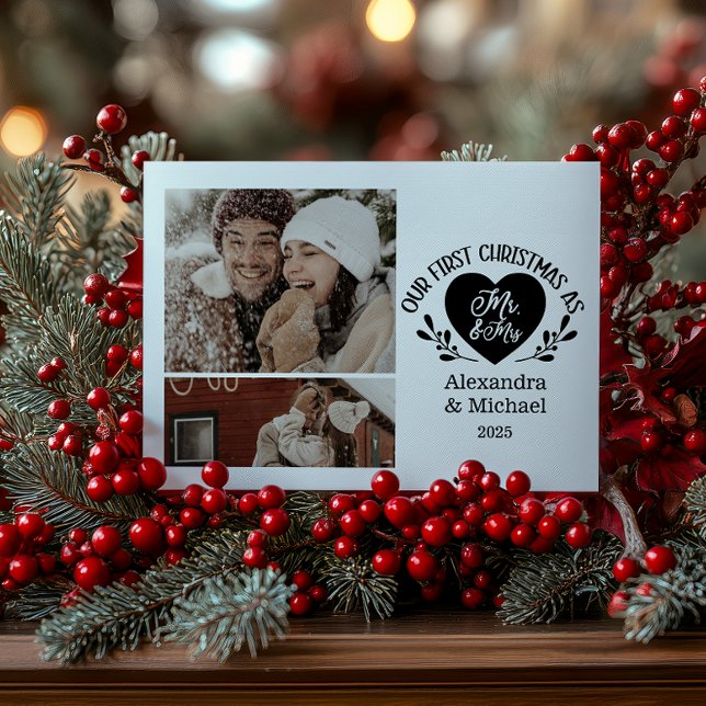 2 Photo Heart First Christmas as Mr & Mrs Holiday Card (Creator Uploaded)