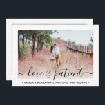 2 Photo Love is Patient Wedding Postponement Save The Date<br><div class="desc">If unexpected circumstances have caused a postponement or cancellation of your special day, inform family and friends of the change in plans with these elegant "love is patient" wedding save the new date invitations. Pictures and all text are simple to customize. (IMAGE PLACEMENT TIP: An easy way to center a...</div>