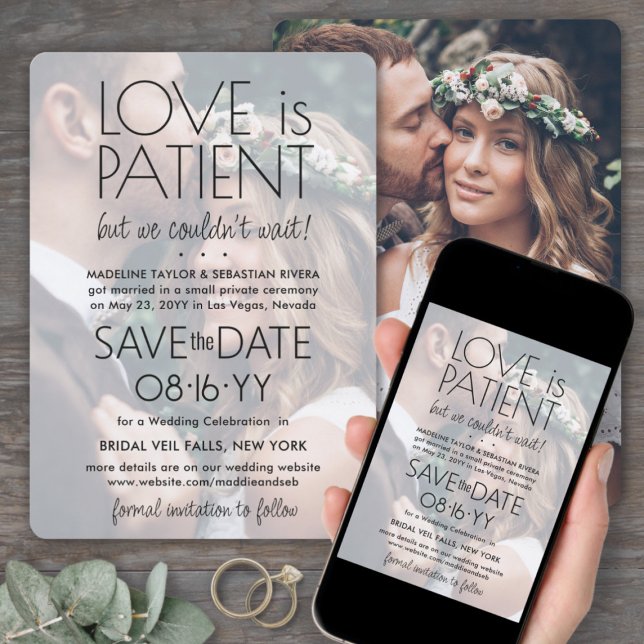 2 Photo Love is Patient Wedding Reception Only Save The Date (Creator Uploaded)