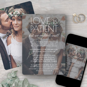 2 Photo Love is Patient Wedding Reception White Invitation