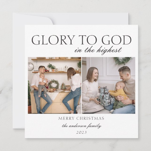 2 Photo Luke 2:14 Glory Bible Verse Christmas Holiday Card (Front)