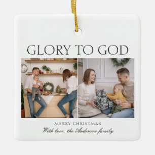 2 Photo Luke 2:14 Glory to God Bible Christmas Ceramic Ornament
