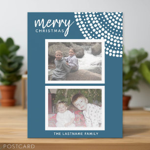 2 Photo - Merry Christmas Dots - Soft Blue Holiday Postcard