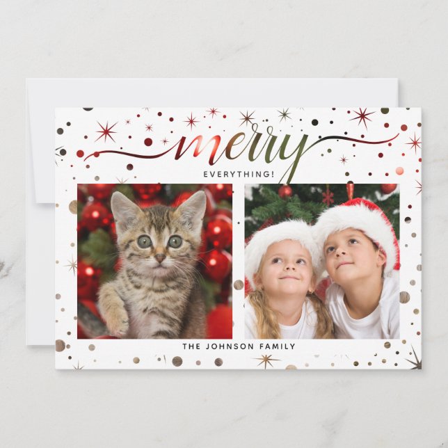 2-Photo MERRY Everything Colour Matching Typograph Holiday Card (Front)