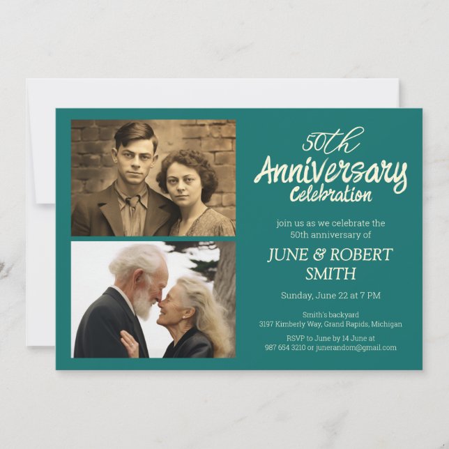 2 photo Modern 50th wedding anniversary invitation (Front)