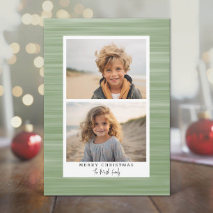 2 Photo Modern Abstract with White Border Green Holiday Card