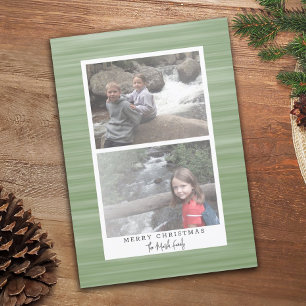 2 Photo Modern Abstract with White Border Green Holiday Card