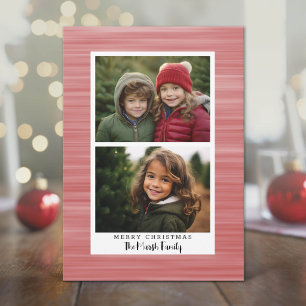 2 Photo Modern Abstract with White Border Red Holiday Card