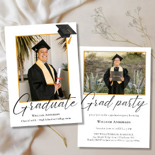 2 Photo Modern Calligraphy Script Graduation Party Invitation