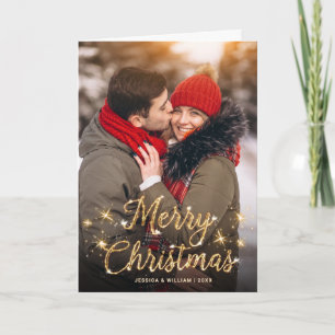 2 PHOTO Modern Golden Christmas Greeting Holiday Card