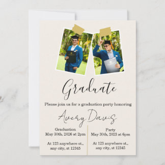 2-Photo Modern Minimalist Graduation Party Invitation