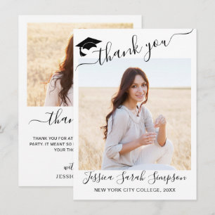 2 PHOTO Modern Simple Minimalist Graduation  Thank You Card