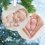 2 Photo My First Christmas Baby Script Name Ornament<br><div class="desc">Personalize with your 2 favourite baby photos,  name and date to create a unique memory and gift for a first Christmas. A lovely keepsake to celebrate your new arrival! Designed by Thisisnotme©</div>