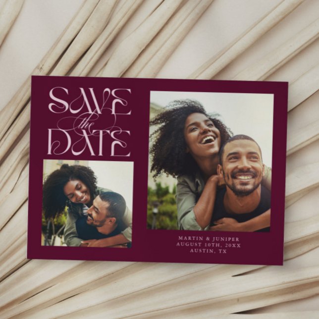 2 Photo Mystical Modern Typography Cranberry Save The Date (Creator Uploaded)