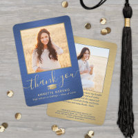 2 Photo New Address Brushed Blue & Gold Graduation